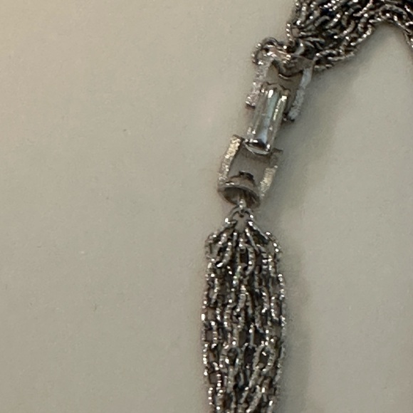 Vintage Trifari Silver Tone Multi-Strand Tassel Necklace Textured Ball Slider - Picture 7 of 8